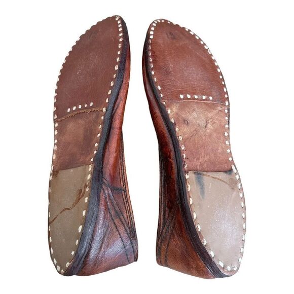 MahYogan Juties Mens Hand Stitched with Pom Poms Leather Brown Shoes Slippers 12 main image 6